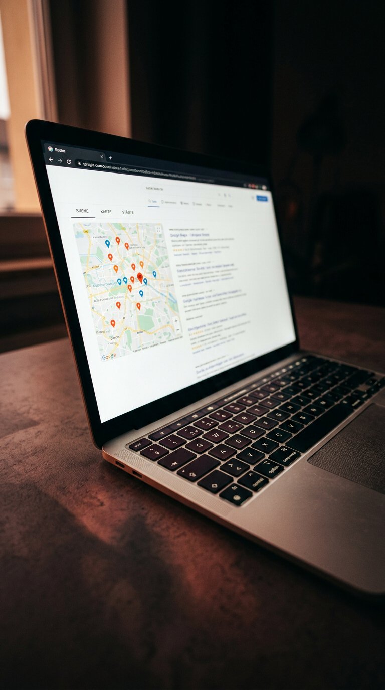 Ein Google-Suchergebnis für vegane Restaurants in der Nähe von Dresden, mit Maps-Widget.